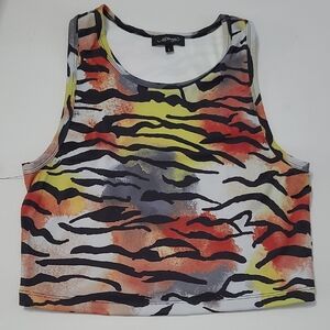 NWT Ed Hardy Colorful Tiger Striped Sleeveless Crop Top size Large